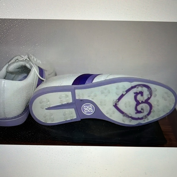G/Fore Grosgrain Brogue Gallivanter Golf Ivory purple ladies shoes size 7,5 - Picture 6 of 9